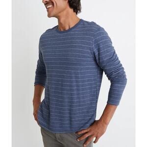 Marine Layer Double Knit Long Sleeve Crew Pullover Stripe Blue White Size Large
